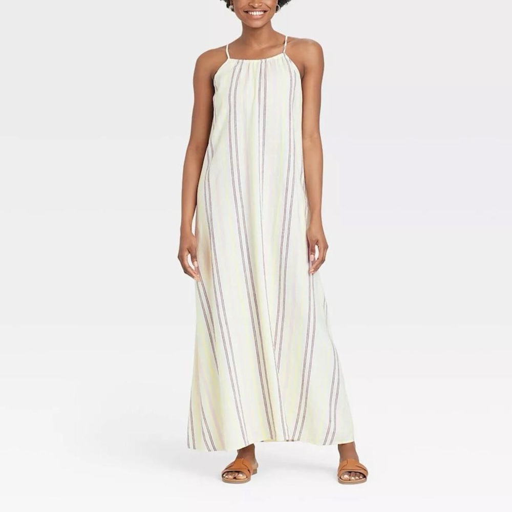 NWOT A New Day Striped Maxi Dress Linen Blend Size Large